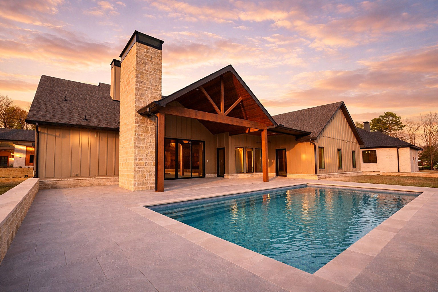 115 Bear Den Court &mdash; Pool and covered patio at twilight