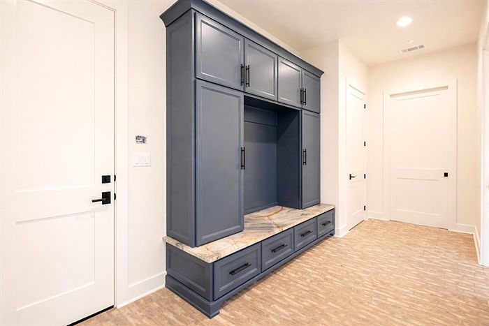 115 Bear Den Court &mdash; Mudroom lockers and bench in navy