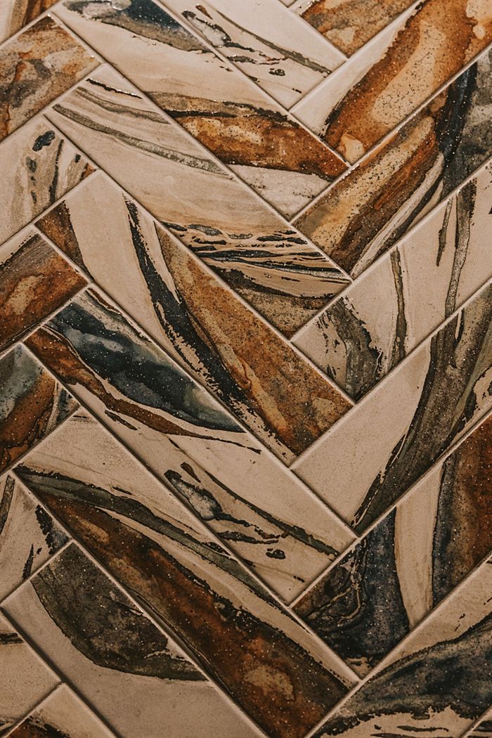115 Bear Den Court &mdash; Herringbone agate tile detail