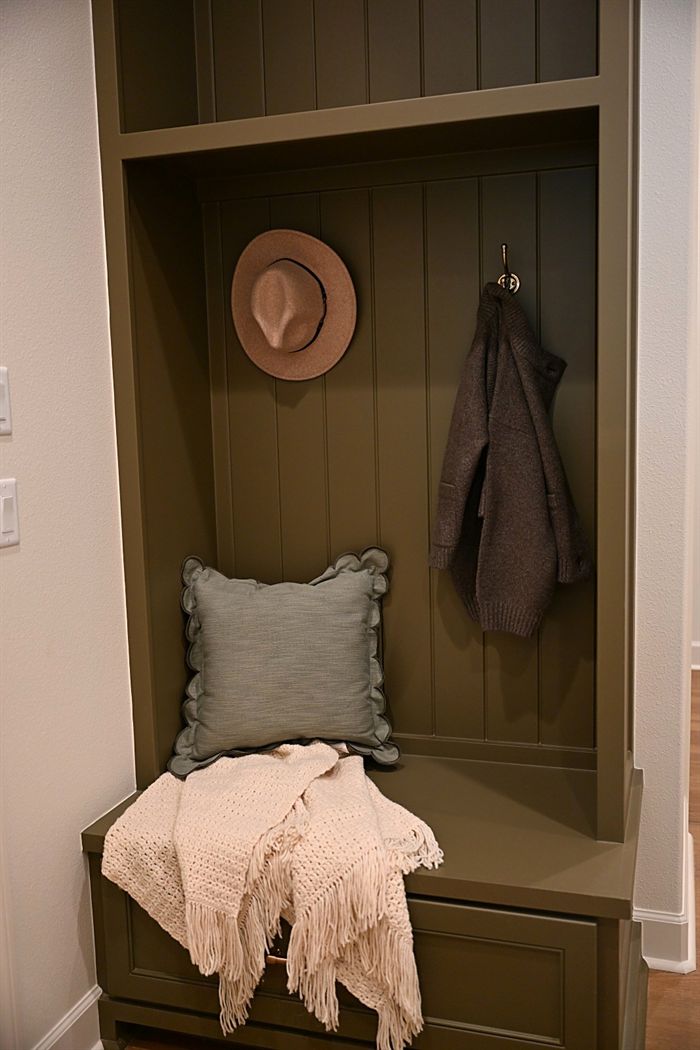 217 Abington Circle &mdash; Mudroom bench with paneled surround and hooks
